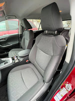 Luxury custom grey car seat covers with geometric pattern, installed on front seats