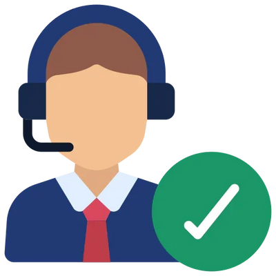 Customer support icon with headset and green check mark for Signature Seat Covers